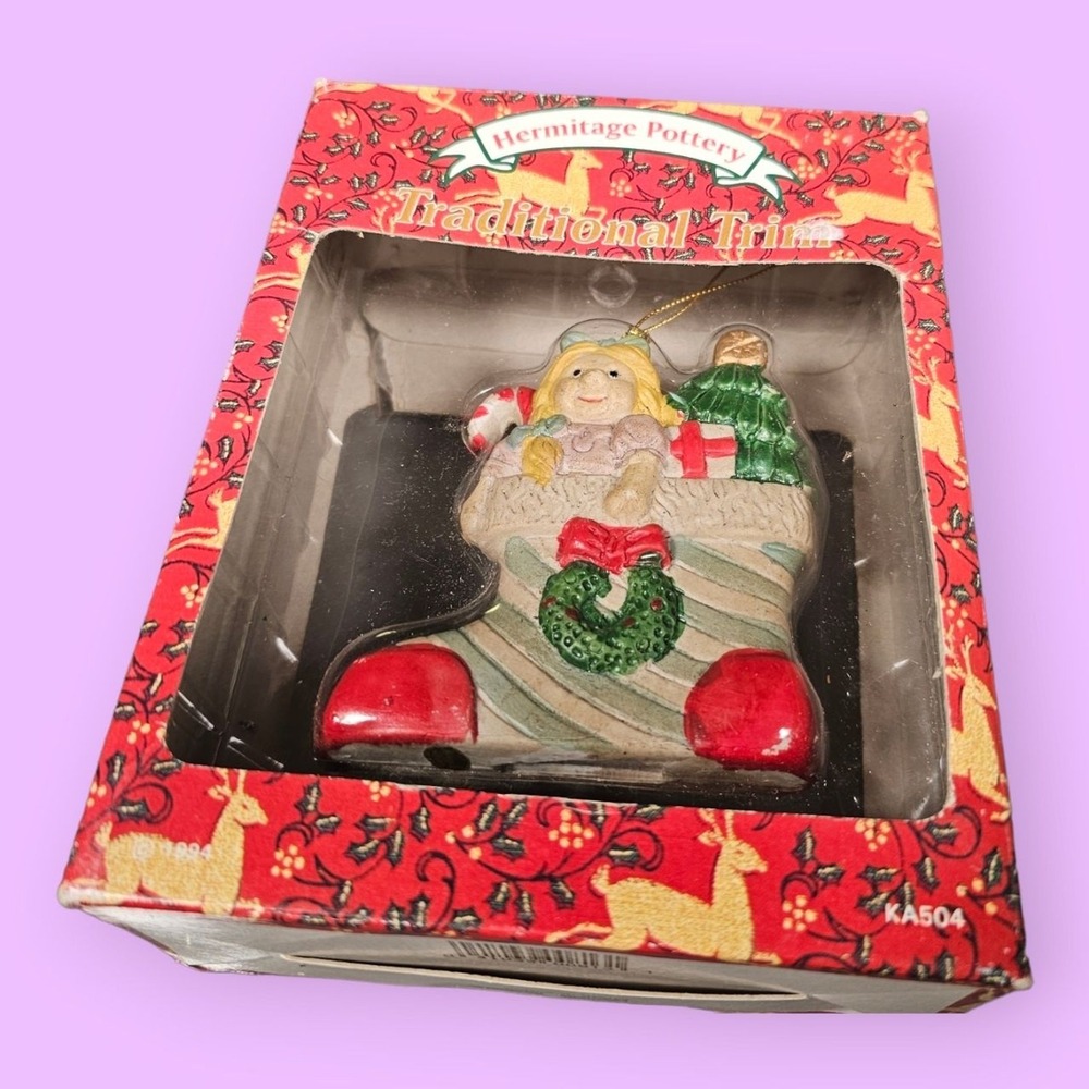 Hermitage Pottery Ornament‎ 1994 Stocking Traditional Trim Girl Stocking